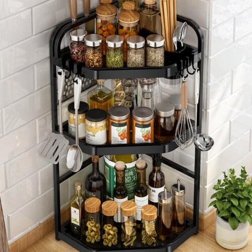 Kitchen Corner Shelving Tripod Rack Seasoning Rack Mesa Corner Storage Rack Wall Hanging Without Punching Storage Shelf