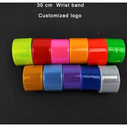 500 pcs/lot 30CM Reflective Wristband slap band bracelets slap wrap for students bicycle riding safety visibility Custom logo