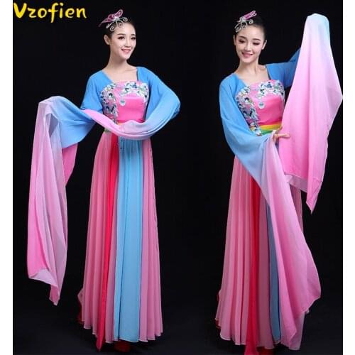Traditional Chinese Classical Dance Costume Women Water Sleeve Hanfu National Yangko Dance Wear National Fan Dance Outfit
