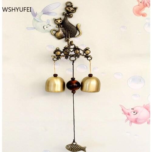 Cat wind chime jewelry door decoration ornaments creative home Japanese style pure copper metal bell jewelry birthday gift