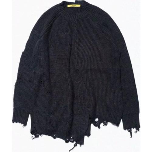 Men ripped destroyed hole asymmetrical design patchwork knitted sweater women couple harajuku pullover hip hop punk knitwear