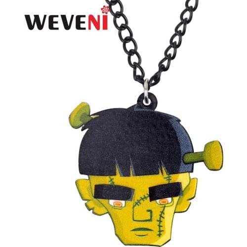 WEVENI Acrylic Halloween Cartoon Zombie Boy Necklace Fashion Jewelry Women Girl Kids Charm Gift Fashion Party Decorations Bulk