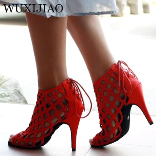 WUXIJIAO Womens black suede sparkling rhinestone dance shoes Latin dance shoes ballroom dance shoes 10 cm tango dance shoes