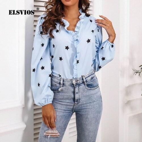 Womens Casual Fashion Long Lantern Sleeve Shirt Wooden Ear V-Neck Polka Dot Blouse Spring/Summer Elegant Lady Printed Loose Top