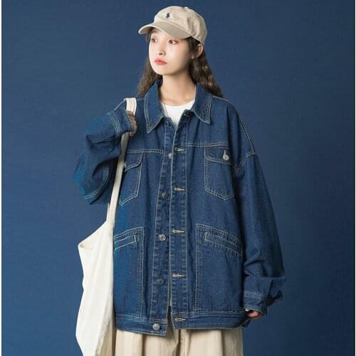 Jacket Women Spring Autumn Denim Jacket Casual Loose Womens Coat Solid Plus Size Bomber Jacket Street Womens Jacket 2021 New