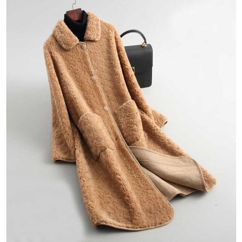 2019 Women Jacket Coat Turn Down Collar Suede inner Brown Color Wool Women Tops Lambswool Jacket Women Warm Winter Coat Feminino
