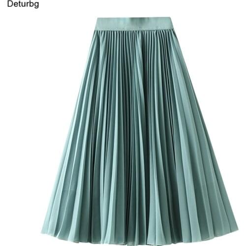 Womens Elegant Solid Color Chiffon Skirt With Liner Korean Female High Waist Pleated Slim Midi Skirts Faldas 2021 Summer Sk780