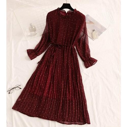 2020 Spring Summer New Hot Women Print Pleated Chiffon Dress Fashion Female Casual Flare Sleeve Dresses