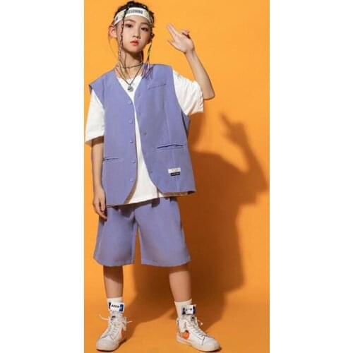 Kids Rave Hip Hop Outfits Waistcoat Sleeveless Jacket Top Vest Streetwear Summer Pants for Girls Boys Jazz Dance Costume Clothes