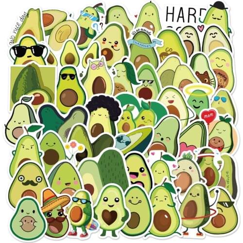 10/50pc Cute Cartoon Fruit Avocado Green Sticker ForLuggage Laptop Bike Scooter Car Skateboard Decals