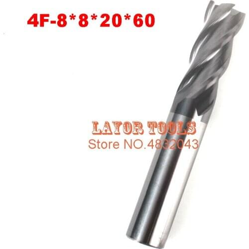 2017 Limited Fresa 4f-8.0*8*60,hrc50,milling Cutter , Carbide Square Flatted End Mill ,4 Flute,coating:nano,factory Outlet