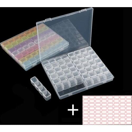 28/56 Grids of Transparent and Colorful Plastic Storage Box with Sticker for Button Jewellery Beads Candy Storage Case