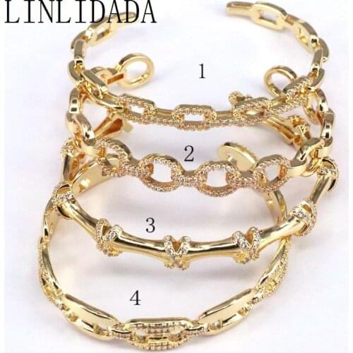 3Pcs, 2021 Metal Open Oval Link Chain Bangles Women Sexy Punk Gold Plated Chunky Curb Link Chain Cuff Bracelets For Party