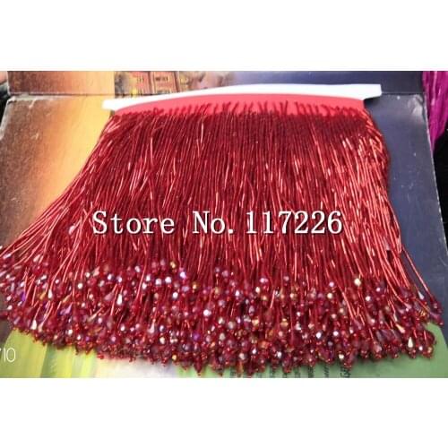 5yards hot red tube beads tassel fringe 15cm width for decoration dress/fashion designer