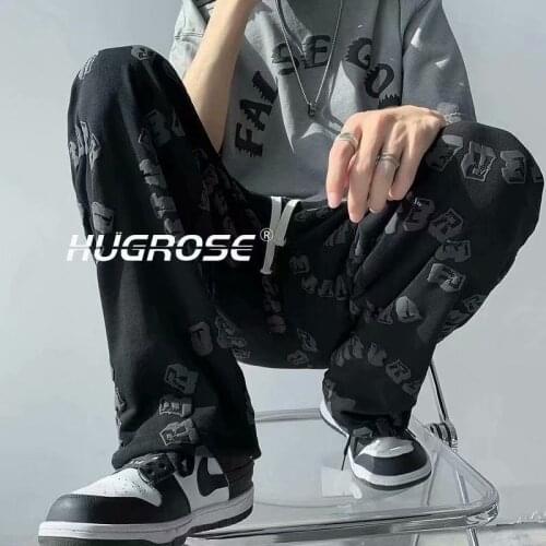 Pants mens and womens printed pants straight tube loose Leggings casual pants versatile trend letter Capris