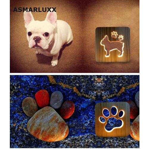 Dog Paw Wooden 3D LED Lamp Kids Bedroom Decoration Warm White Unique Light Birthday Night Gift for Children Friends Dropshipping