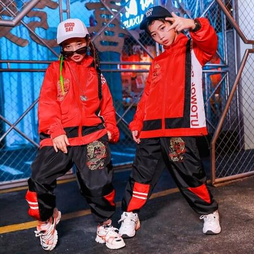 ChildrenS Hip-Hop Clothes Red Sweater Hiphop Pants Outfits Jazz Performance Costumes Street Dance Wear Rave Clothes DQS7888
