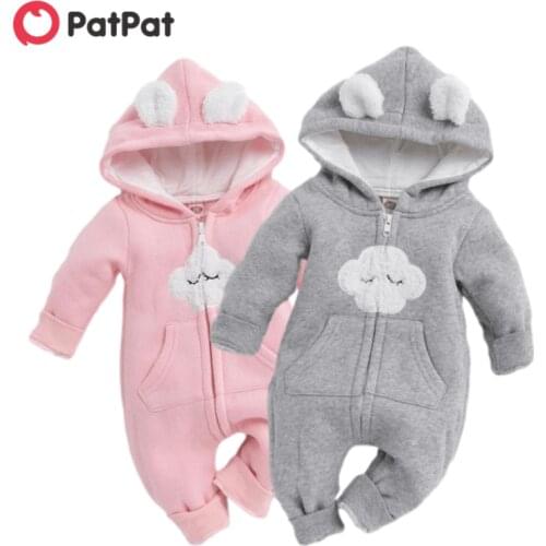 PatPat 2021 Winter Baby Adorable Cloud Hooded Baby Rompers for Baby Boys and Girls Warm Unisex Jumpsuits Clothes