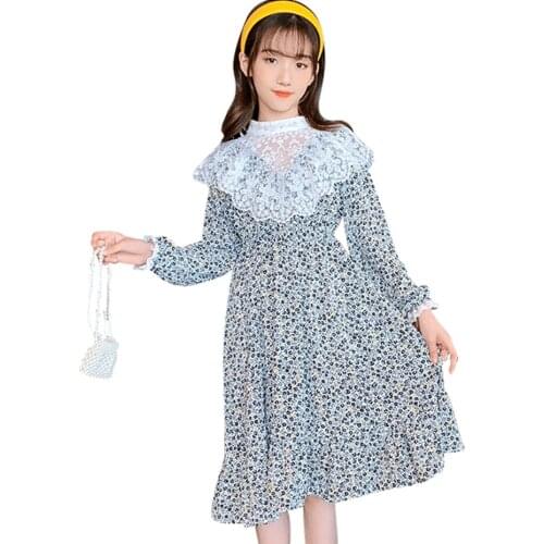 Dress Girl Floral Pattern Dress For Girl Long Sleeve Children Dress Spring Autumn Costumes For Girls 6 8 10 12 14