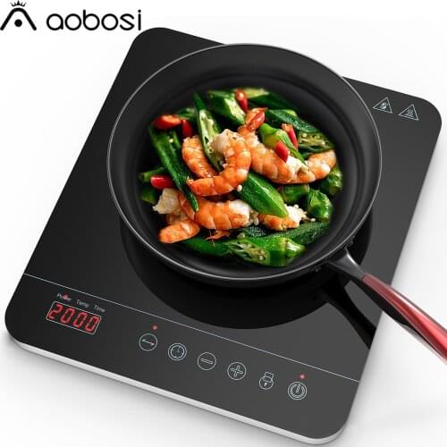 Aobosi Single Induction Hob 2000W ,Ceramic Glass Plate Panel with LED Display ,Power Setting and Timer Function