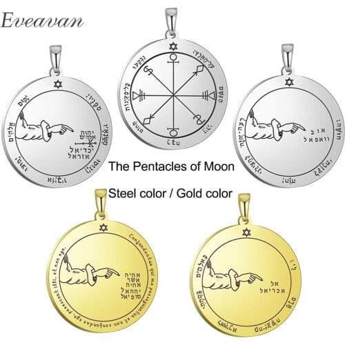 EUEAVAN 10pcs Solomon Pentacle of Moon DIY Pendants Necklace Strong Protective Amulet Supernatural Stainless Steel Accessories