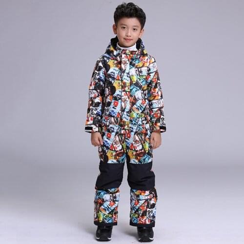 GSOU SNOW Childrens Ski Suit Conjoined Ski Clothing Thick Warm Waterproof Windproof One Piece Ski Wear For Boys Size XS-L