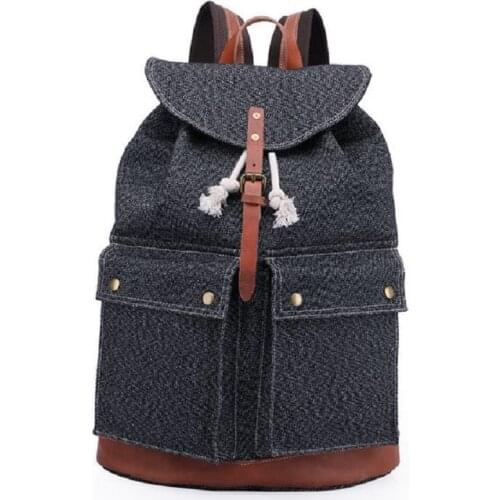 M259 Pepper Salt Canvas Cow Leather Vintage Backpacks Men Travel Rucksacks Laptop Large School Bagpack Daily Bookbag for Women