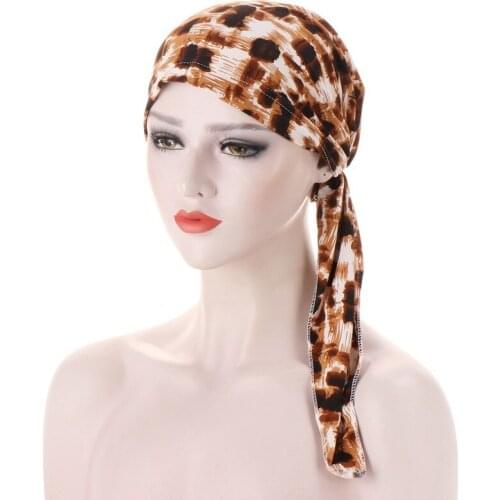 Fashion Hats New Europe/The United States New Leopard Pattern Arc Flower Cloth Cap Muslim Head Cap Milk Silk Set Head Cap 190