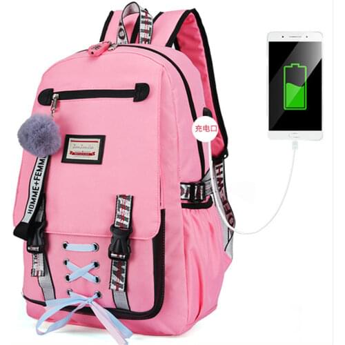 USB charging fashion female book bag backpack schoolbag cute school bag travel pack fashion for women teenage teenagers girls