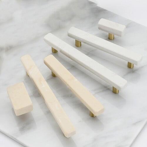 Marble Furniture Cabinet Drawer Door Pull Handle White Aluminum Stone Nordic Modern Wardrobe Kitchen Cupboard Closet Knob Square