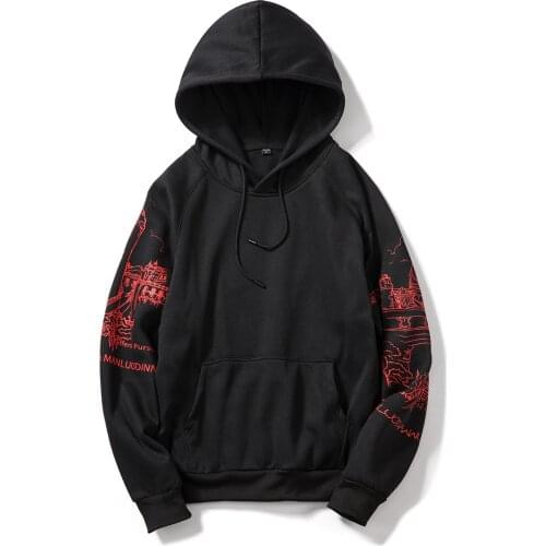 Mens Fleece Printed Popular Logo Loose And The Draw String Hooded Long Sleeved