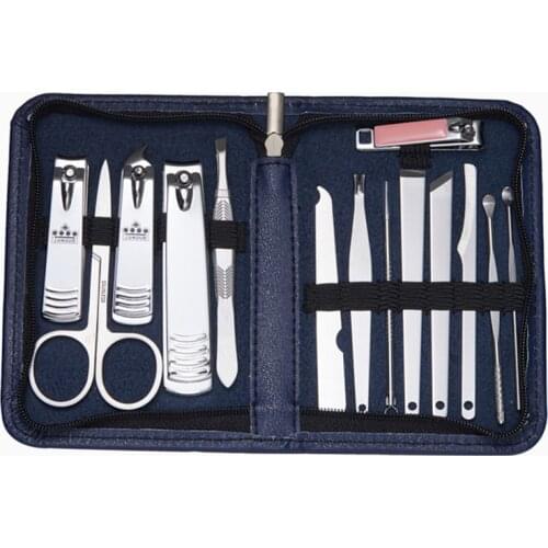 14pcs Nail Clipper Set Scissors Manicure Kit Stainless Steel 7pcs Knife Multi-function Case Beauty Nail Art Tools Ear Toe Finger