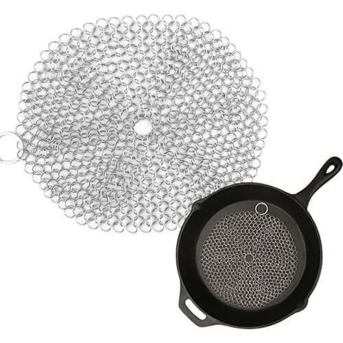 Stainless Steel Rust Proof Chainmail Scrubber Cast Iron Pan Cookware Cleaner