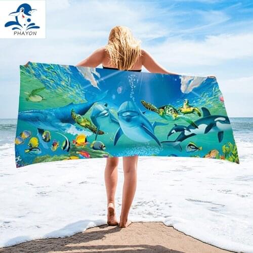 PHAYON Bath Towel Bathroom Dolphin Sea Turtle Microfiber Large Beach Towel Underwater World Shower Towel 75x150cm Portable Towel