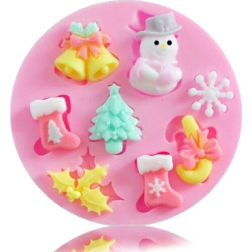 Silicone Mold Cake Decoration Tool Fudge Molds Chocolate Form Candy Snowman Christmas Tree Bell Socks Snowflake