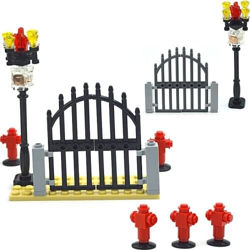 Building Blocks City Street House Accessories Doors Gate Fire Hydrant LED Light Model Light-Emitting Brick compatible with leduo