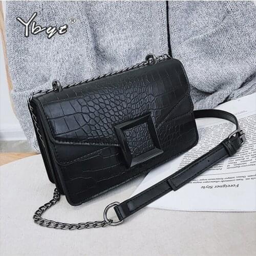 YBYT fashion stone pattern PU leather crossbody bags for women chain flap winter handbags purse female shoulder messenger bag
