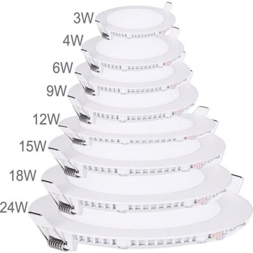 Ultra Thin LED Panel Downlight 3W 6W 9W 12W15W 18W Round/ Square LED Ceiling Recessed Light AC85-265V LED Panel dimmable lamps