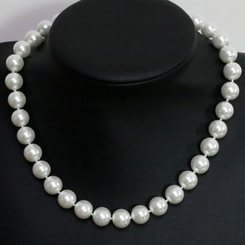 High Grade White Shell Simulated-pearl Necklace 8,10,12,14mm Round Bead Top Quality Fashion Women Chains Jewelry 18inch B1478