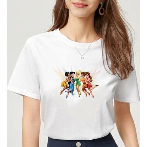 T Shirt Femme Disney Fairies Cartoon Women Tshirt Kawaii Tinker Bell Silvermist Rosetta Iridessa Fawn Girl T-shirt