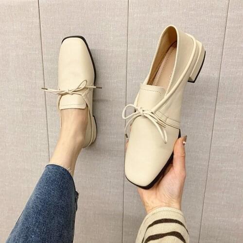Brand Small Leather Shoes Womens 2021 New Autumn Comfortable Low Heel Shoes Thick Heel Lefu Shoes Casual Driving Shoes