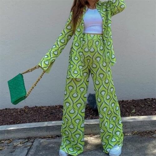 MESTTRAF Women 2021 Fashion Geometric Graphic Printed Pants Retro High Waist Womens Wide Leg Pants Streetwear