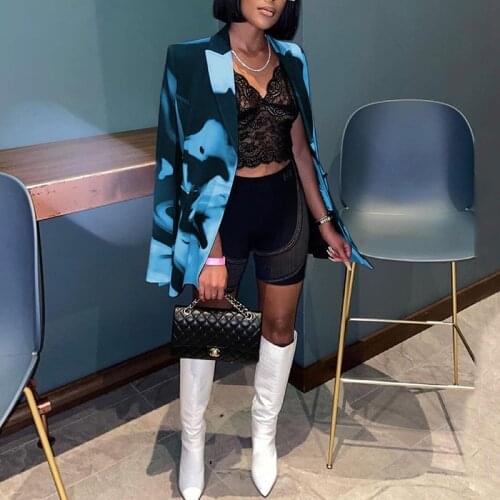 Women Blazer Long Sleeve Peack Lapel Printed Single-Breasted Formal Wear Attend The Occasion OL Elegant Workwear Tops