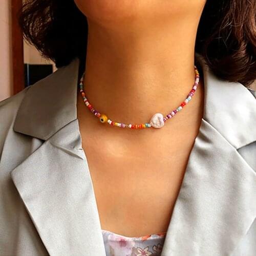 Lucky Eye Colorful Beads Turkish Evil Eye Necklace Adjustable Heart Pearl Choker Necklace for Women Girls Fashion Jewelry LE875