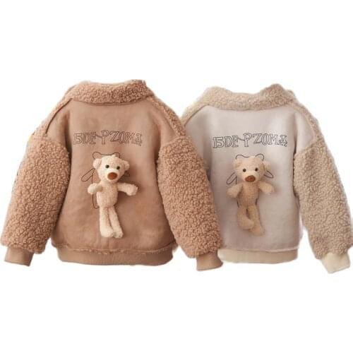 Girl Jacket Winter New 2021 Baby Girl Jacket Cartoon Wool Sweater Coat Children Lapel Boy Jacket 1-4 Years Old Children Clothing