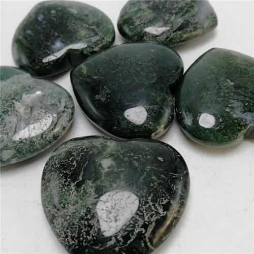 1-2pcs 30mm Hot 100% Natural stone MOSS agate heart palm stone meditation ornamental decoration