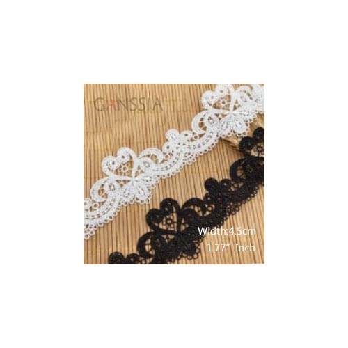 1 YARD Width: 4.5cm Sweet Heart Fabric Lace Trim Ivory White&Black for DIY Wedding/Embroidered Ribbon/Gift Wrapping(SS-2293)