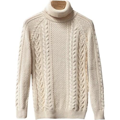 2020 Brand Quality 100% Pure Cotton Autumn/Winter Mens Turtleneck Sweater Casual Warm Pullover Casual Men Sweaters