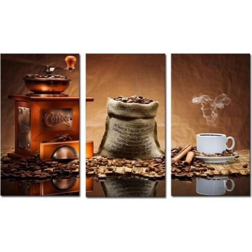 3 Panels paintings for kitchen Aroma Coffee Bean Wall Decor modern canvas art wall pictures for living room descorative picture