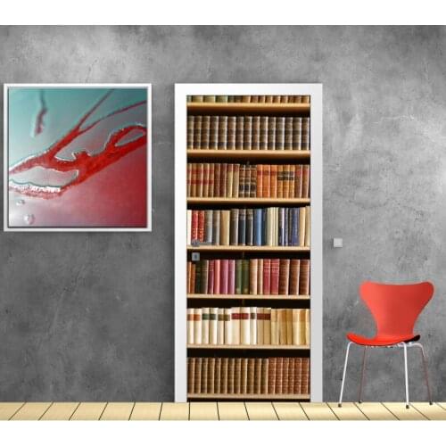 3D Door Sticker Bookshelf Wall Sticker DIY Door Cover Kitchen Home Decoration Accessories Modern 3d Wall Stickers